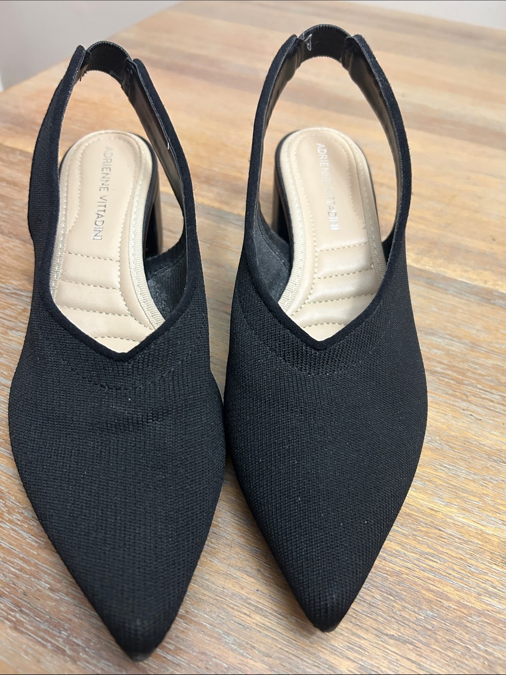 Adrienne Vittadini Black Pointed Slingback Mules